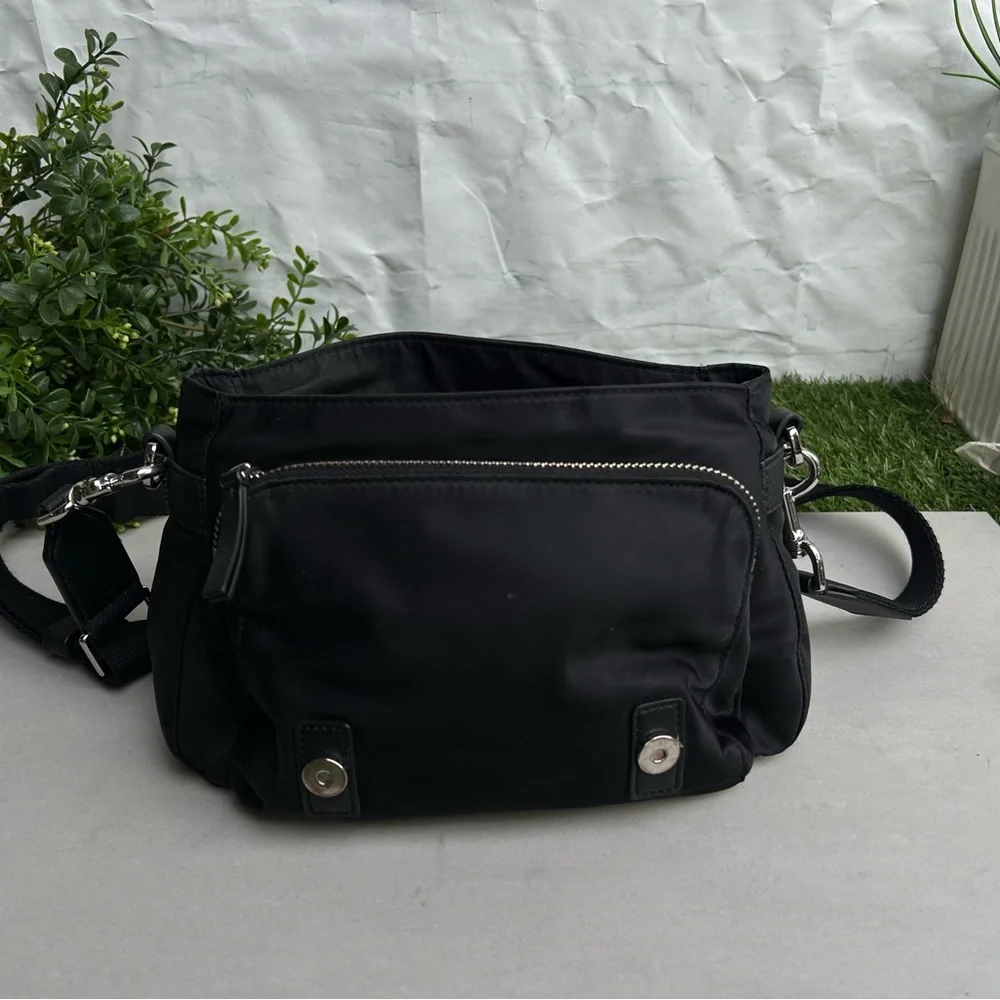 Tory Burch Black Nylon Crossbody Bag with Silver Hardware